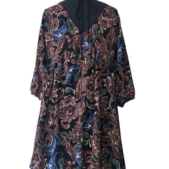 Umgee Boho Paisley Peasant Tunic Rust/Blue Size S - Picture 12 of 12